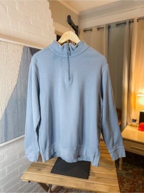 Siegfried & Company 100% Cotton Light Blue Ribbed Pullover Zip Sweater